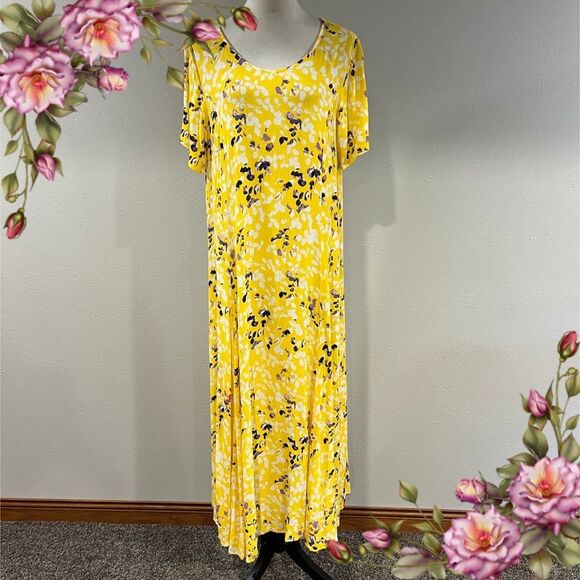 Woman Within Floral Yellow short sleeve plus size Maxi Dress size 14/16 - Picture 1 of 12